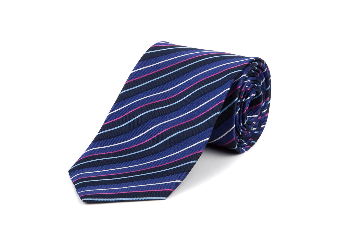 Navy Blue and Blue Striped 100% Silk Tie