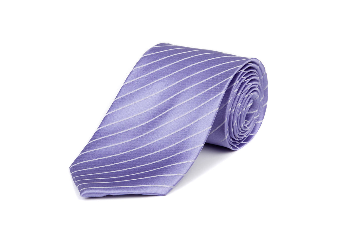 Lilac & White Striped 100% Silk Tie