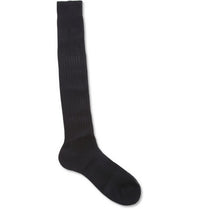 Navy Ribbed Knee-Length Bresciani Socks