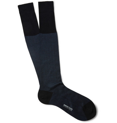 Herringbone Knee-Length Fine Cotton Bresciani Socks