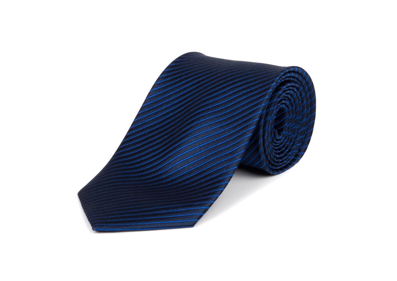 Navy Blue Striped 100% Silk Tie