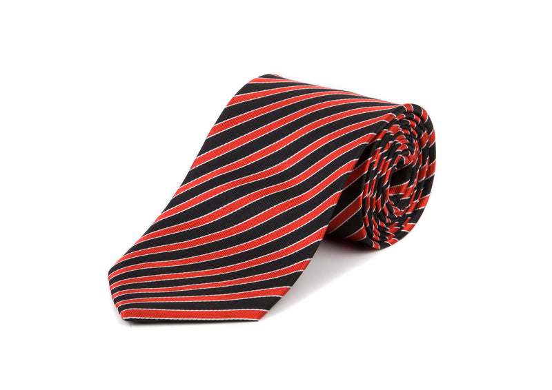 Red & Black Striped 100% Silk Tie